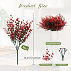RECUTMS Fake Outdoor Flowers Artificial Spring Plants No Fade Faux Plants Plastic Greenery Fake Eucalyptus Faux boxwoods for Outdoor Planters Kitchen Office Wedding Home Garden Decoration(Red)