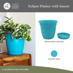 The HC Companies 20 Inch Eclipse Round Planter Pots with Drainage Holes & Attached Saucer, Lightweight UV-Resistant Plastic Indoor & Outdoor Planters, 2-Pack Flower Pots for Garden & Home Decor, Teal