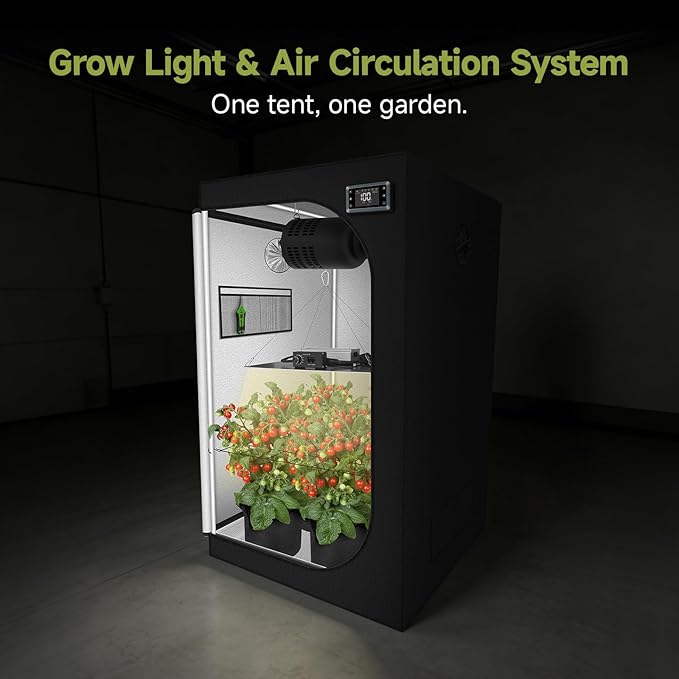3x3 ft Grow Tent Complete Kit, All-in-One Fan with Activated Carbon Filter, 150W Full Spectrum LED Grow Light, 32"x32"x63" High-Reflective 1680D Diamond Mylar Tent and Smart Controller-1