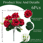 Artificial Geranium Flowers for Outdoor Decoration, 6 Bundles UV Resistant Silk Geranium Fake Plants Faux Flowers for Front Porch Garden Patio Window Box Outside Indoor Decor (Red)