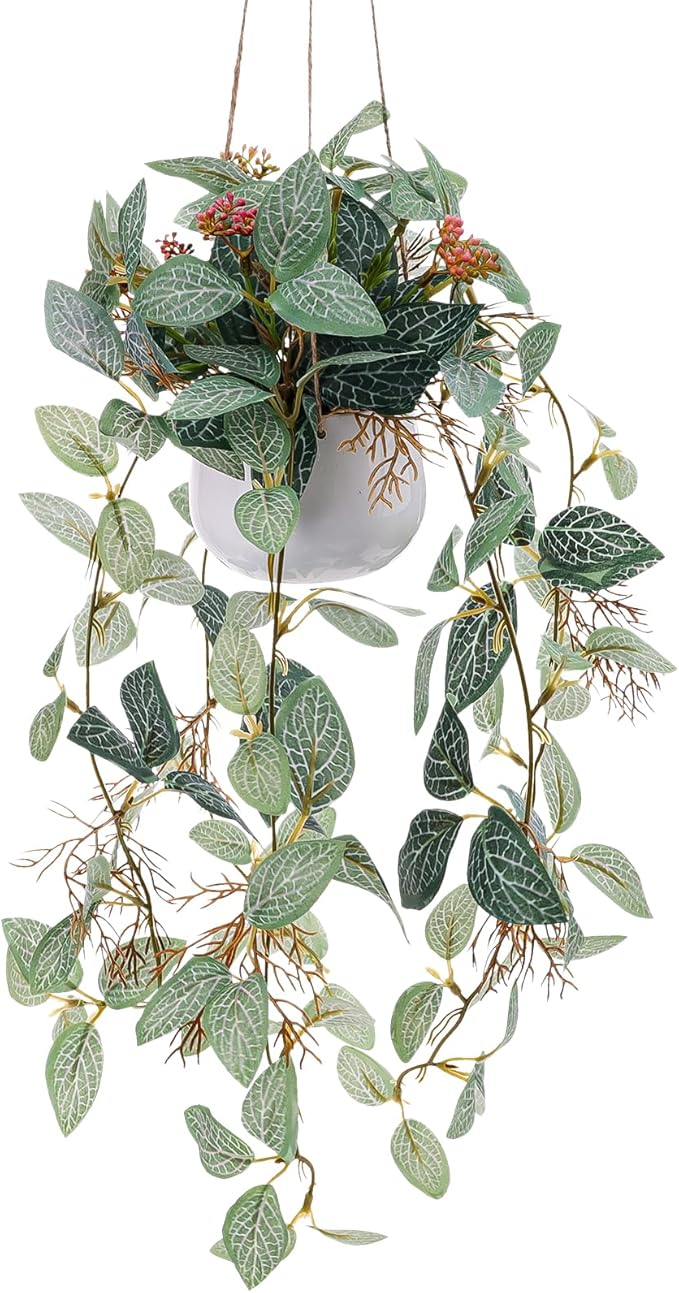 Small Artificial Hanging Plants Fake Hanging Plant with Pot Plants Indoor Decor Faux Greenery Hanging Vines Potted for Wall Home Office Bathroom Kitchen Farmhouse Decoration