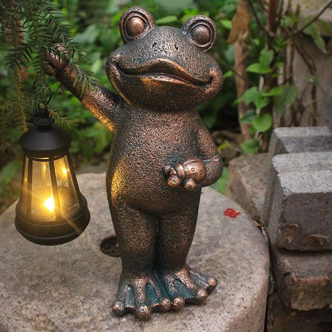 Garden Frog Statue Gifts Outdoor Fairy Garden Accessories Outdoor Lights Solar Garden Frog Decor Art Housewarming Gift for Patio,Yard,Lawn Ornament