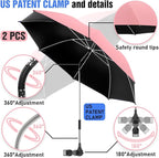 2 PACK Beach Umbrella with Clamp, 360 ° Adjustable Umbrellas for Chair, UPF50+ Umbrella for Beach Chair, Patio Chair, Wheelchair, Camping Chair, Golf Carts (Chair Not Included)