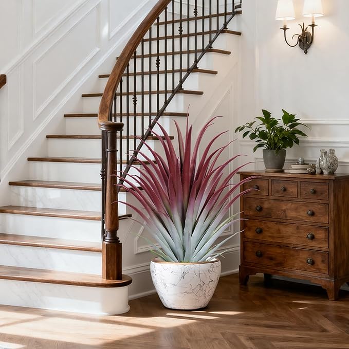 2ft Fake Spiked Agave Plant - Red Artificial Aloe Vera Plant 26 Inch - Tall Large Faux Floor Plants Perfect for Porch Door Step Home Office Patio Indoor Outdoor Decor (1 Pack)