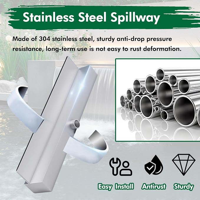 Custom Heavy Duty Stainless Steel Waterfall Spillway Box - 30cm Outdoor Water Feature for Patios, Fish Ponds, Pool Overflow & Backyard Landscaping, Durable Silver Finish