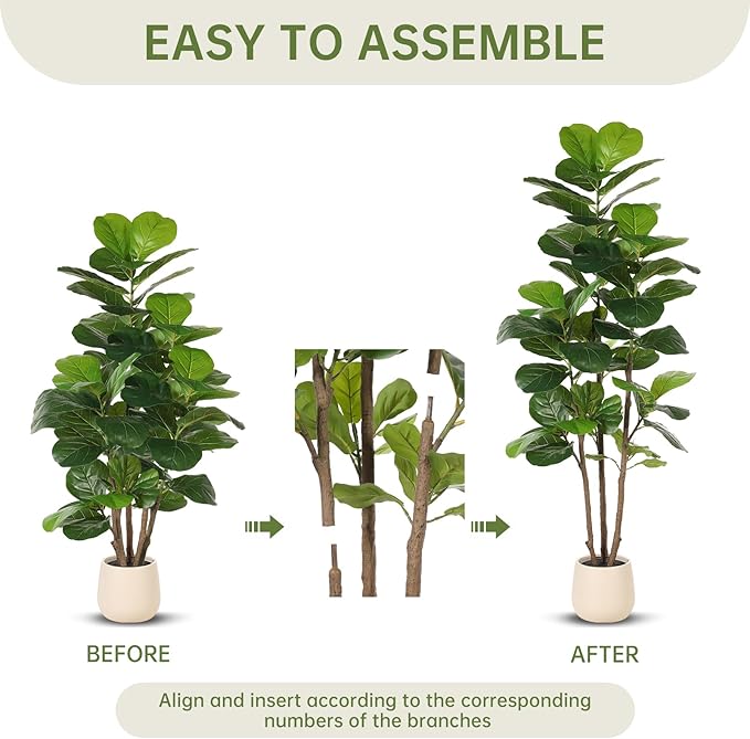 Realead 6ft Fiddle Leaf Fig Tree Artificial with Tall Exquisite Planter - Tall Faux Fiddle Leaf Fig Tree with Natural Trunk and Lifelike Leaves - Fake Fig Tree for Home Living Room Indoor Decor