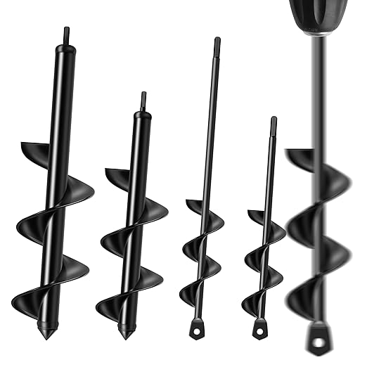 4Pcs Auger Drill Bit for Planting, 4 Common Sizes Heavy Duty Steel 3/8 Hex Drive Drill Auger for Post Holes Digger, Earth & Lawn Augering, Planting Bulbs & Trees