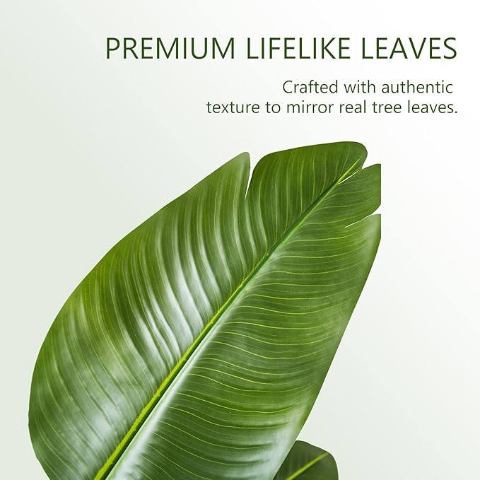 Birds of Paradise Plant Artificial, 6FT Fake Plants Faux Banana Leaf Tree with 10 Banana Leaves, Lifelike Tall Fake Tropical Palm Indoor Silk Floor Plant in Black Pot for House,Office,Room,Home Decor