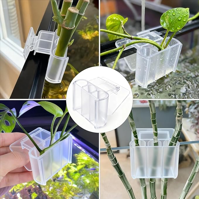 2 Pack Hanging Aquarium Plant Holder – 3 Holes Aquatic Plant Cups, Fish Tank Holder for Aquatic Plants, Ideal for Aquarium Tank Decoration(Transparent)