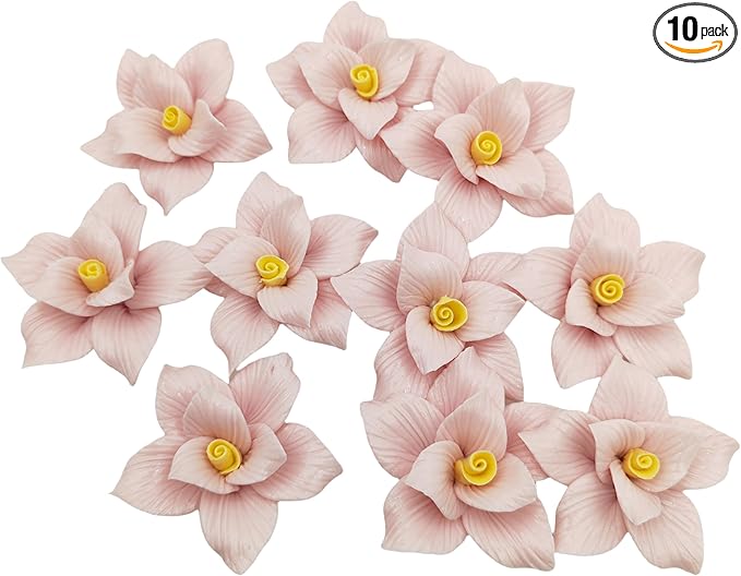 10 PCS 3D Flower Ceramic Tiles,1.6" Handmade Procelain Ceramic Flowers for Artwork,Fish Tank,Vases,Living Room, Dining Table,Office, Home Floral Decor (Double-Flowered Pink)