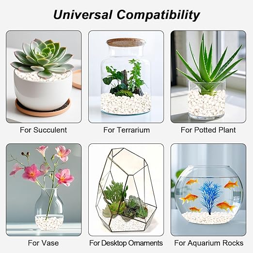 Landscaping Pebbles,River Rocks,Decorative Ornamental Pebbles,Garden Landscaping Stones,Gravel Filler for Home Decoration Flower Bed Fish Tank Plants Vases Succulents (1, White, 1 Pound)