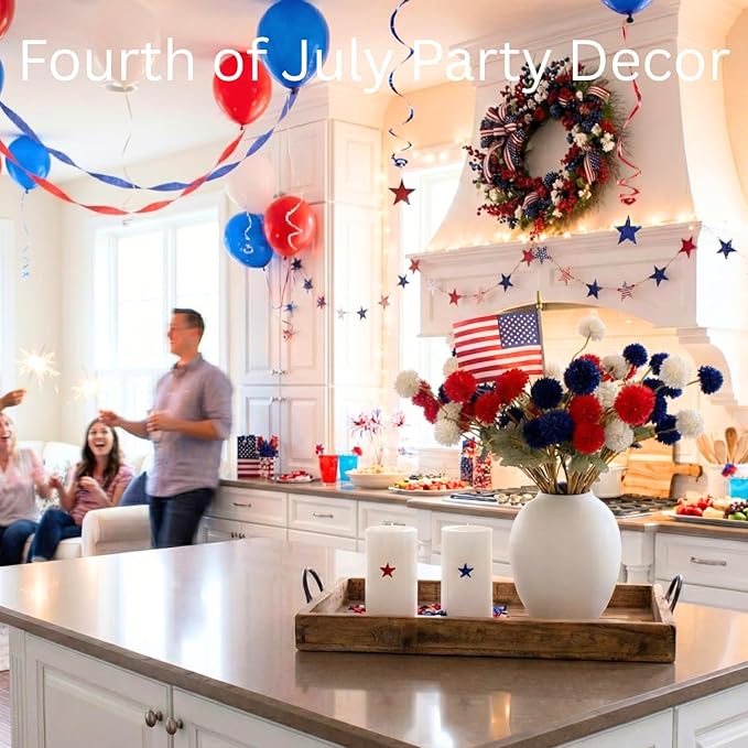 Red White and Blue Artificial Flower Arrangement 12 Stems with American Flag, 4th of July Table Decorations Centerpiece for Patriotic Home Decor, Independence Day Party, Memorial Day Decor