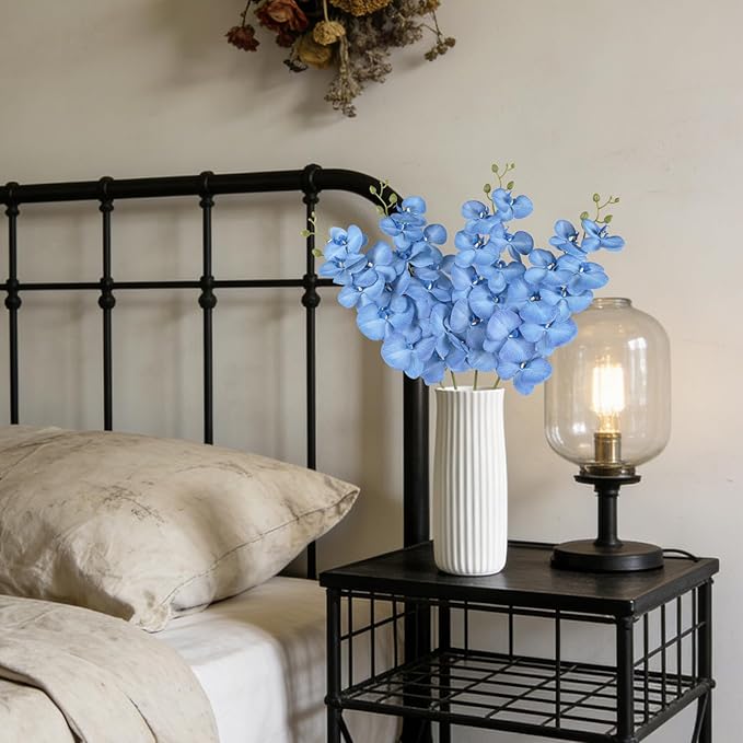 4PCS Faux Orchid Artificial Flowers, 35inch Long Stem Phalaenopsis Branches，Fake Orchid Flowers for Tall Vase Home Wedding Party Decoration (Light Blue)