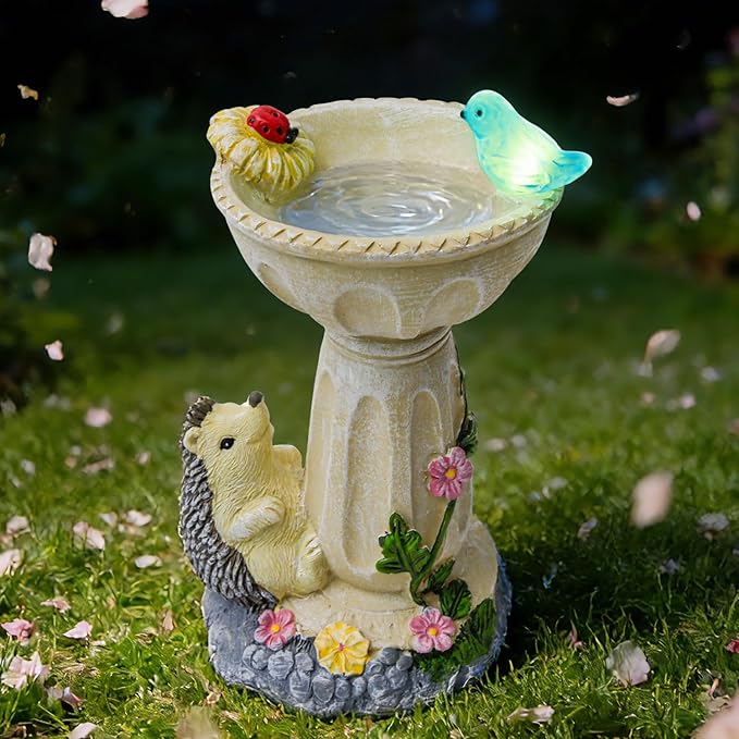 HUYIENO Solar Garden Statue Outdoor Decor Ornament Waterproof Solar Powered LED Lights for Yard, Patio, Lawn Gift for Mom, Women, Housewarming Hedgehog