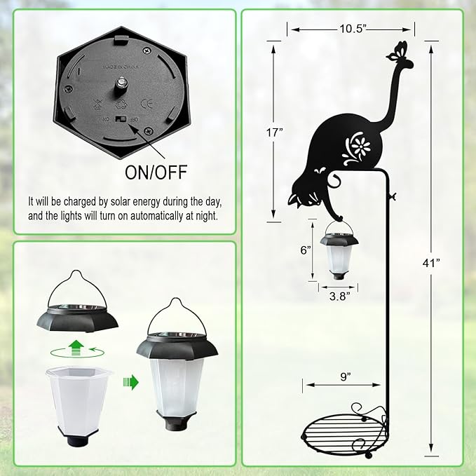 Solar Floor Lamp with Plant Stand Outdoor,Metal Black Cat Garden Decorations,Solar Lanterns Outdoor Front Porch Decor for Deck,Patio,Yard