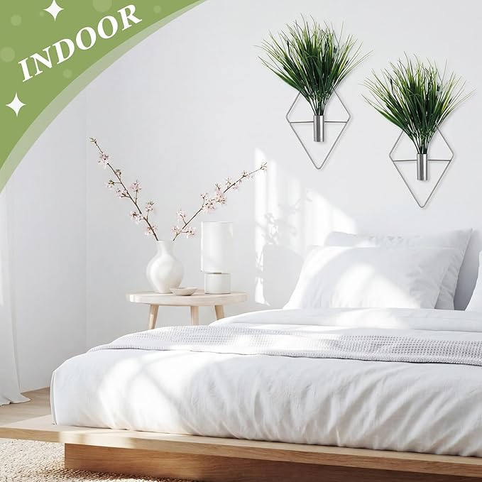 Canlierr 8 Pieces Silver Wall Decor Hanging Planters with Artificial Plants Metal Vase Indoor Aquatic Plant Holder Modern Geometric Wall Art for Home Bathroom Bedroom Living Room Office