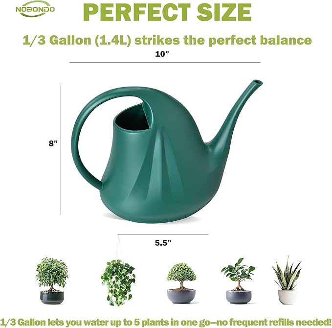 NOBONDO Watering Can for Indoor Plants, Outdoor Flowers, and Hanging Baskets – Long Spout for Precision Watering, Minimalist Nordic Style, Ideal for Houseplants and Bonsai (1/3-Gallon, Charcoal Grey)
