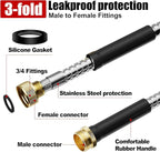 100 ft Garden Hose, Stainless Steel Metal Water Hose with Nozzle, Flexible and Durable, Rust Proof, No-Kink, Heavy Duty, Leakproof 3/4'' Brass Fittings, Lightweight Hose for Patio, Lawn
