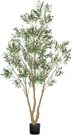 VEVOR 8FT Artificial Olive Tree with Black Pot, Tall Fake Tree with Natural Wood Trunk & Realistic Green Leaves and Fruits, Indoor Faux Plant for Home, Office, Living Room, Corner Decor