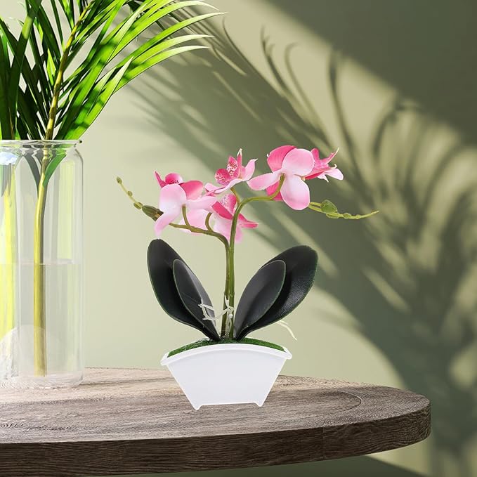 POPETPOP Artificial Potted Orchid Plant Miniature Faux Butterfly Orchid for Home Decor Wedding and Photography and Design Elegant