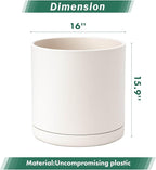 D'vine Dev 16 Inch Plastic Planter Pots for Plant Pot with Drainage Hole and Seamless Saucers, Oatmeal, 74-X-H-5