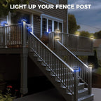 Peasur 4 Packs 4x4 Solar Post Lights Outdoor, Blue & Warm White LED Fence Caps Light Waterproof, Wood & Vinyl Post Top Lighting for Deck Mailbox Railing Porch Outside