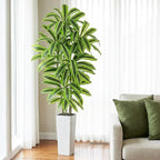 Artificial Yellow Dracaena Tree - 7FT Tall Fake Plants with White Tall Planter - Artificial Plants Indoor Floor Plant in Pot - Large Tropical Fake Yucca Potted Tree for Home Office Living Room Decor