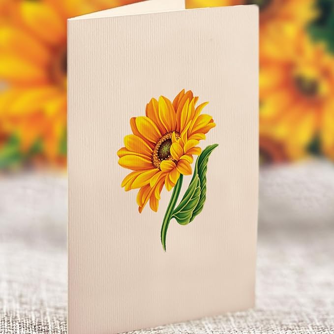 Freshcut Paper Pop Up Cards, Mini Sunflowers, 6 Inch Mini Sized Forever Flower Bouquet 3D Popup Greeting Cards, Birthday Cards, Get Well Gifts, Blank Notecard & Envelope