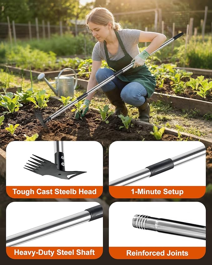 Weed Puller Tool with 70" Long Handle, Heavy Duty 2-in-1 Weeder & Garden Hoe, Uprooting Tool for Lawn, Yard, Patio & Garden, Hand Weed Rake for Efficient Gardening (70 inch)