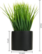 MyGift Tabletop Artificial Grass Plants Decorative Faux Greenery Plant Potted in Modern Cylindrical Black Cement Pots, Set of 2