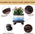 12 Packs Plant Caddy with Wheels 11.8" Plastic Rolling Plant Dolly Coasters Heavy-duty Wheeled Planter Mover Rollers Indoor Outdoor Wheeled Flower Pot Base Suacers with Casters, Brown