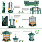 Birdream 2 Pack Bird Feeders for Outdoor Hanging, Retro Pagoda Design Fun Installation Bird Feeder, Attracting Wild Birds Chickadees Goldfinches Cardinals Finches and Sparrows - Green