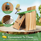 Bird Houses for Outside - Cedar Bluebird Houses with Metal Predator Guard, Birdhouse for Wren Bluebirds Finches Swallows, Carbonized Wooden Birdhouse (Assembly Required)