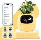 Smart Planter with App Control, Self-Watering AI Plant Pot with LCD Display, Interactive Desk Plant Companion for 100+ Plants, Smart Indoor Planter with Pomodoro Timer,80ml Reservoir,Calendar-Yellow