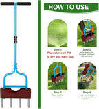 Aerator Lawn Tool with Larger Soil Core Storage Tray, 38” Height Core Aerator,Manual Aerator Lawn Tool,Lawn coring Aerator with 4 Stainless Tines,Grass Aerator for Lawn Care,Tool for Garden