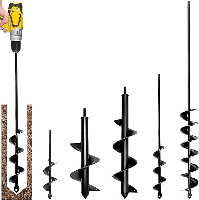 5pcs Auger Drill Bit for Planting - Plant Auger for Cordless Drill - Bulb Planter Tool for Bulbs Planting&Holes Digging - 3/8" Hex Drive Drill