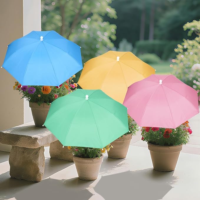 4 Pack Plant Umbrellas for Outdoor Plants with One Storage Bag, 23.6" Sun Shade Cover for Gardens/Patio/Succulents, Blocks 70% Sunlight, Prevents Leaf Burn Overheating