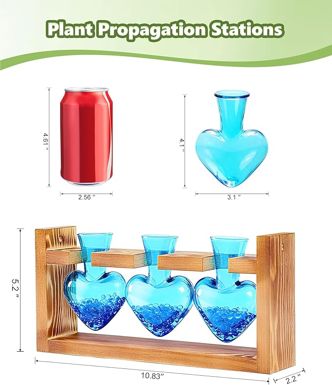 Nacome Plant Terrarium Propagation Stations: Mothers Day Gifts for Mom Plant Lovers Women Wife Daughter - 3 Bulb Glass Vases with Wooden Stand Tabletop for Hydroponics Home Garden Decor