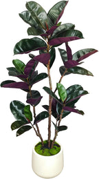 4.5FT Artificial Rubber Tree - 54.5 Inch Tall Fake Plant Indoor Faux Tree with Bendable Branches & Realistic Leaves, Faux Floor Plant for Home Office Decor in White Pot