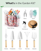 Grenebo Gardening Tools, 10-Piece Gardening Gift Set for Women, Rust-Proof & Heavy-Duty Tools with Floral Organizer Bag, Fashionable & Thoughtful Gift for Garden Women (Pink White)
