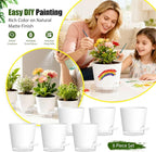 Plant Pots 4 Inch Self Watering Pots,6 Pack Plastic Planters with Drainage Holes and Clear Saucers,Plastic Flower Pots,Nursery Planting Pot for Indoor Out Door Plants (White)