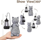 Qeeman Solar Cat Garden Statue: Weatherproof Resin Figurine with Warm Glow Lantern - Outdoor Decor for Yard Pathway Patio Porch Balcony - Gifts for Mom Grandma Cat Lovers
