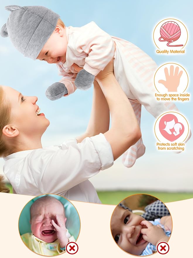 Geyoga 12 Pieces Newborn Hat Mittens Gloves Set Baby Boys Girls Cotton Baby Beanie for 0-12 Months