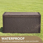 Devoko 95 Gallon Deck Box Large Resin Outdoor Storage Box, Waterproof and UV Resistant Lockable for Outdoor and Patio, Large Storage Cabinet for Patio Furniture, Garden Tools and Pool Supplies, Brown