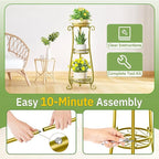 KMOTASUO 3 Tier Metal Plant Stand for Multiple Large Planters Indoor Outdoor Organizer, Heavy Duty Tall Flower Rack for Corner Patio Bathroom Office Corner, Modern Sturdy Vertical Iron Rack, Gold