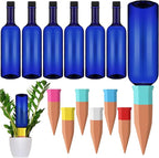 SiliFine 6 Sets Plant Watering Devices Include Terracotta Self Watering Spikes and 26 oz Plastic Bottles, Slow Release Vacation Insert Automatic Plant Waterer Device (Blue and Mixed Color)