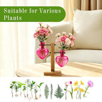 XXXFLOWER Plant Terrarium Propagation Station, Gifts for Mom Daughter Wife Plant Lover, Hydroponic Planter Bulb for Home Office Garden Decoration - 2 Pink Love Bulb Vase with Wooden Stand