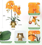 CXGS Orchids Artificial Flowers Realistic Fake Flowers in Ceramic Vase 20" Orange Faux Plants Indoor Lifelike Soft PU Phalaenopsis for Centerpiece Hotel Home Decor