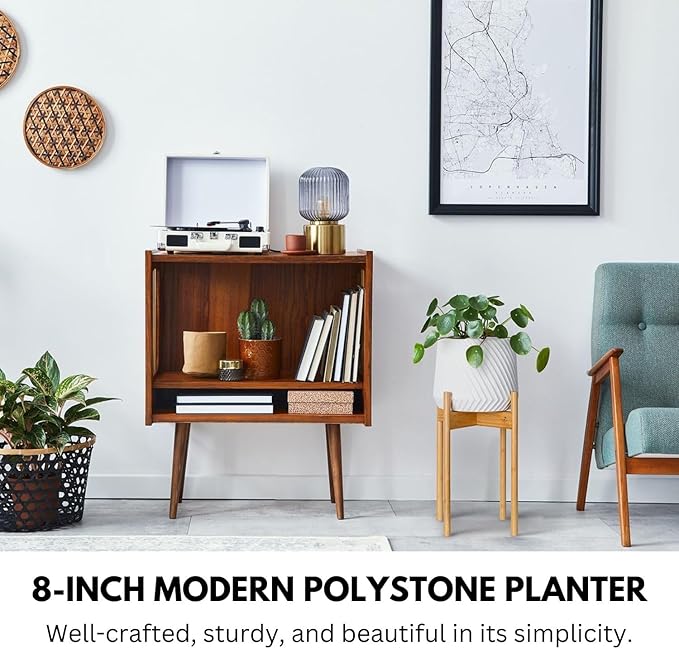 Fox & Fern Plant Pot, Large Plant Pots for Indoor & Outdoor, UV & Frost Resistant Plant Vase with Drainage Plug, Polystone, Large Indoor Pots for Plants & Flowers, House Indoor Plant Pot, Single Pot
