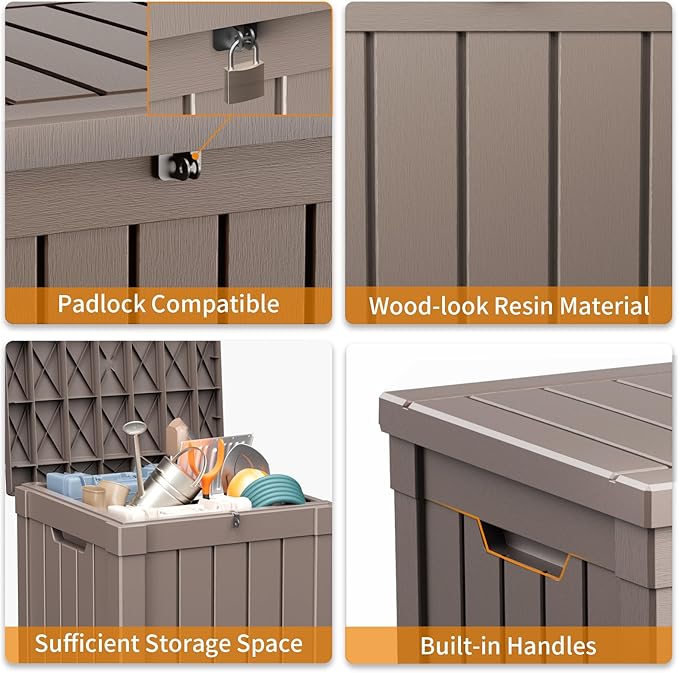 PatioZen 50 Gallon Resin Deck Box, Lockable Patio Outdoor Storage Box for Furniture, Garden Tools and Tools Storage, Waterproof Outside Storage Boxes - Grey